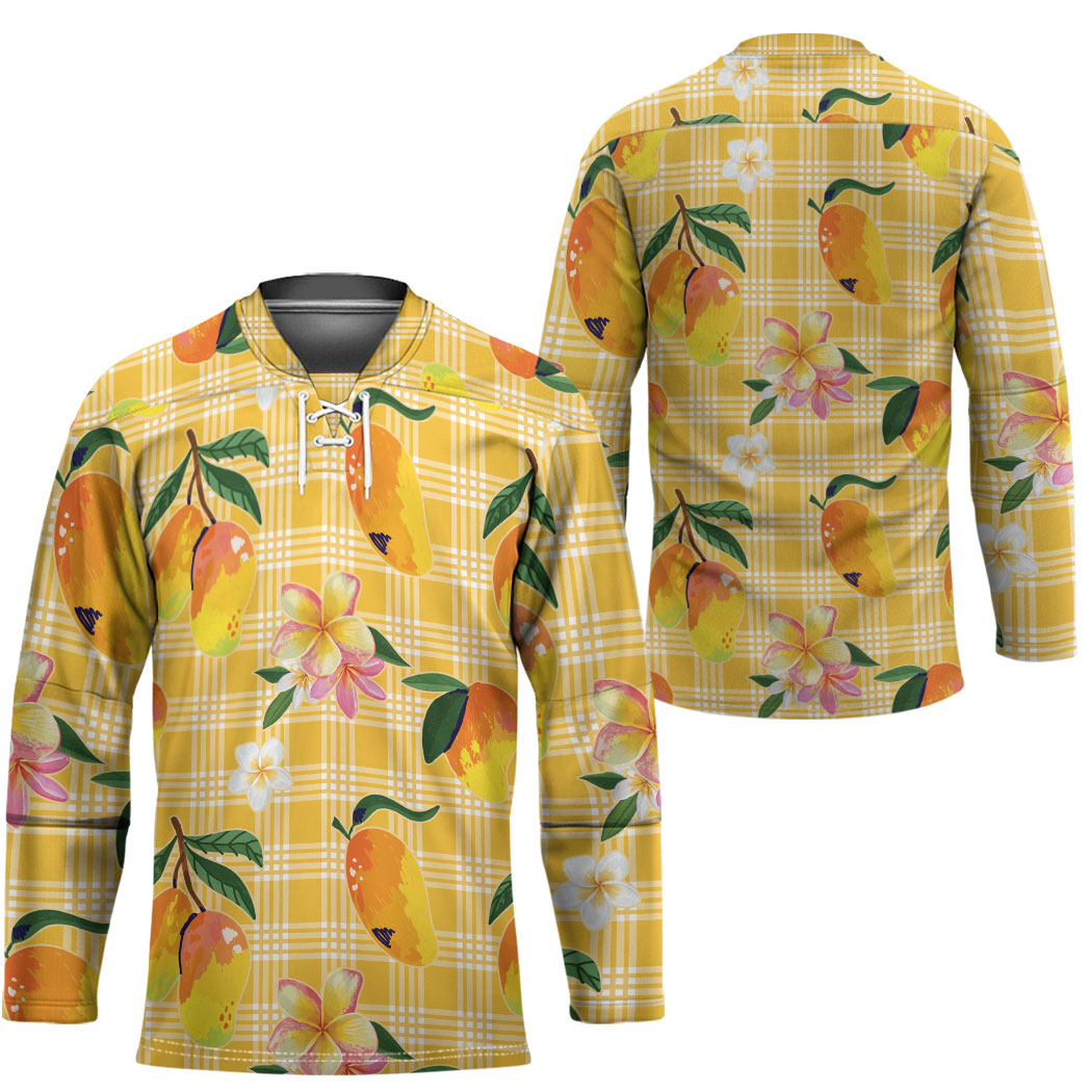 Aloha Hawaii Palaka Print Mango Plumeria Hockey Jersey Fresh Lemon
