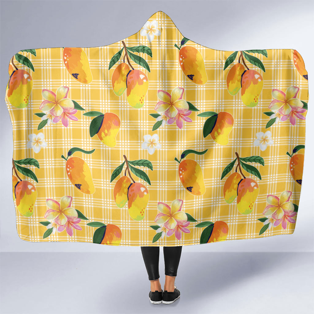 Aloha Hawaii Palaka Print Mango Plumeria Hooded Blanket Fresh Lemon