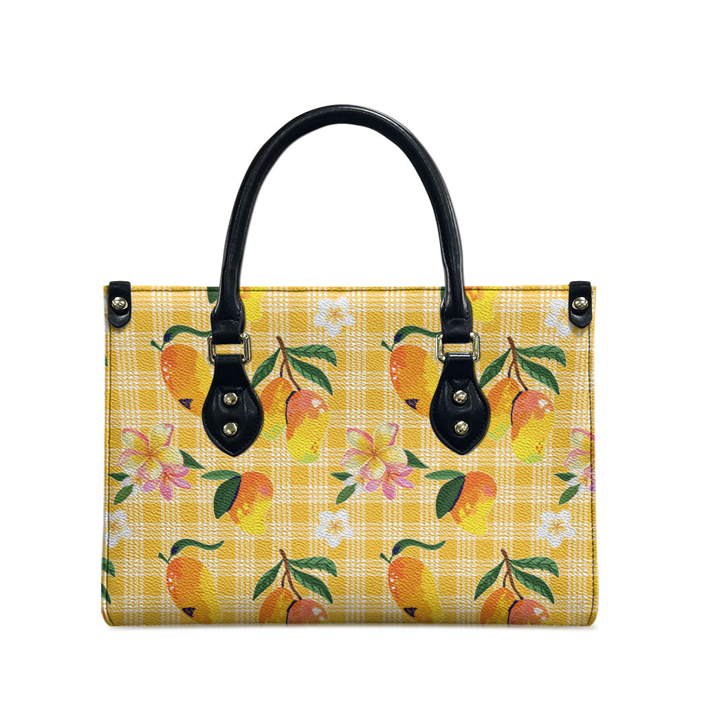 Aloha Hawaii Palaka Print Mango Plumeria Leather Bag Fresh Lemon