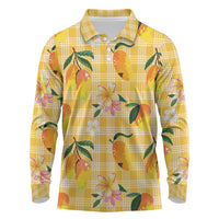 Aloha Hawaii Palaka Print Mango Plumeria Long Sleeve Polo Shirt Fresh Lemon