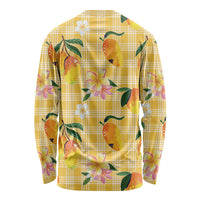 Aloha Hawaii Palaka Print Mango Plumeria Long Sleeve Shirt Fresh Lemon