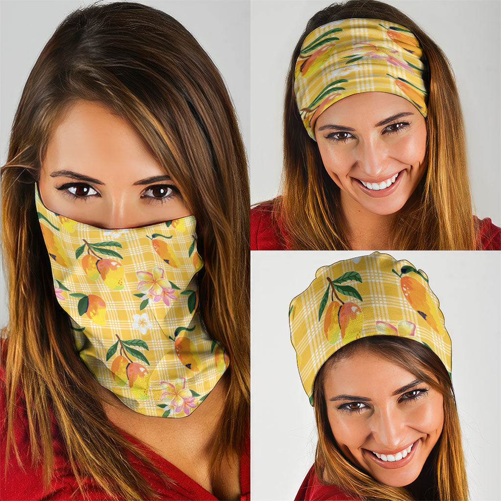 Aloha Hawaii Palaka Print Mango Plumeria Neck Gaiter Fresh Lemon