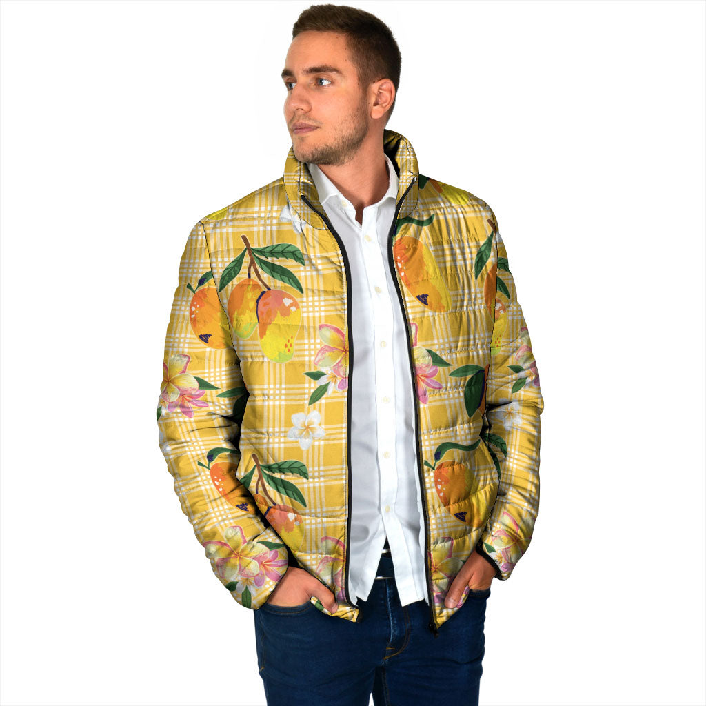 Aloha Hawaii Palaka Print Mango Plumeria Padded Jacket Fresh Lemon