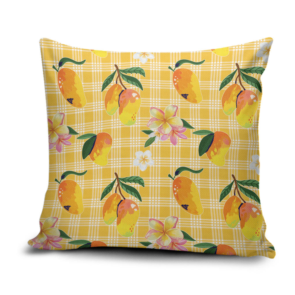 Aloha Hawaii Palaka Print Mango Plumeria Pillow Cover Fresh Lemon
