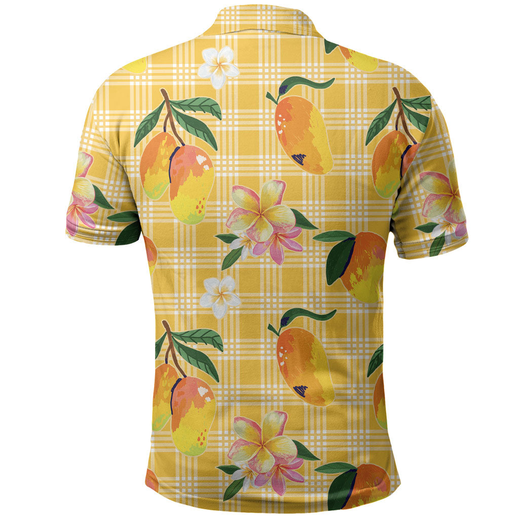 Aloha Hawaii Palaka Print Mango Plumeria Polo Shirt Fresh Lemon