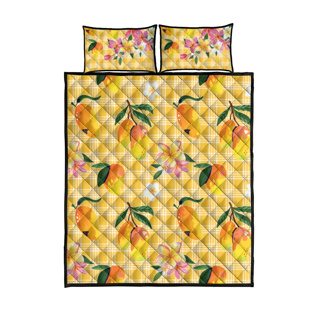 Aloha Hawaii Palaka Print Mango Plumeria Quilt Bed Set Fresh Lemon
