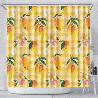 Aloha Hawaii Palaka Print Mango Plumeria Shower Curtain Fresh Lemon