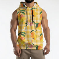 Aloha Hawaii Palaka Print Mango Plumeria Sleeveless Hoodie Fresh Lemon