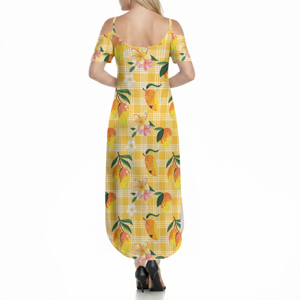 Aloha Hawaii Palaka Print Mango Plumeria Summer Maxi Dress Fresh Lemon