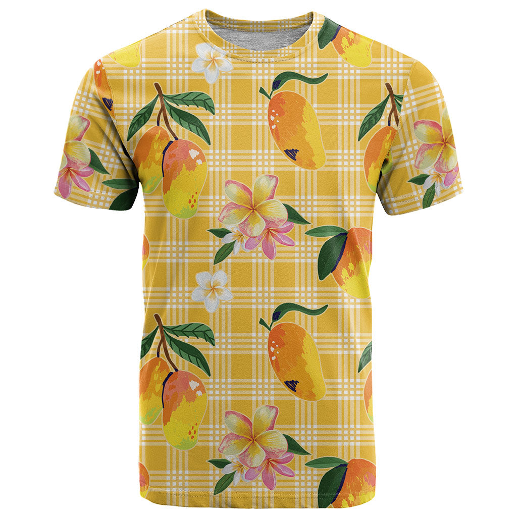Aloha Hawaii Palaka Print Mango Plumeria T Shirt Fresh Lemon