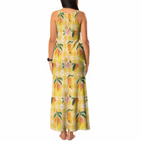 Aloha Hawaii Palaka Print Mango Plumeria Tank Maxi Dress Fresh Lemon