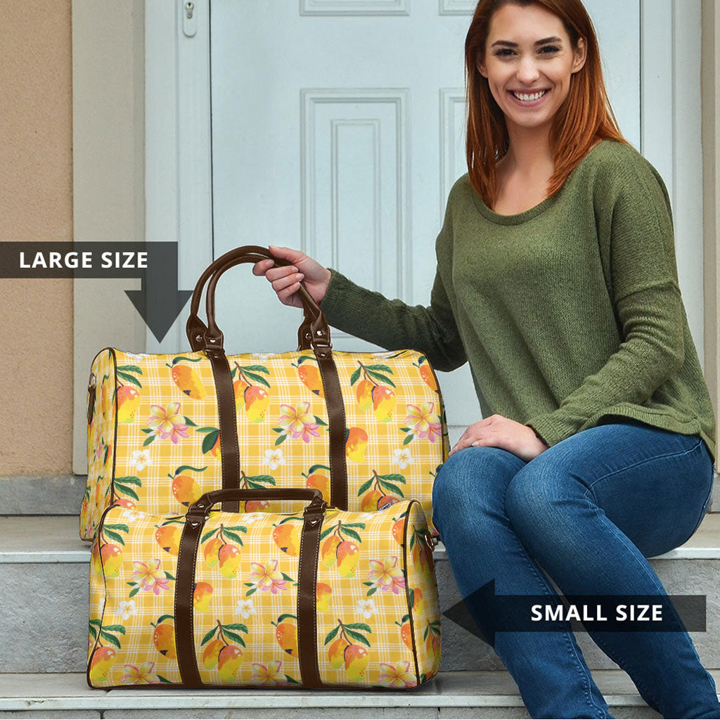 Aloha Hawaii Palaka Print Mango Plumeria Travel Bag Fresh Lemon