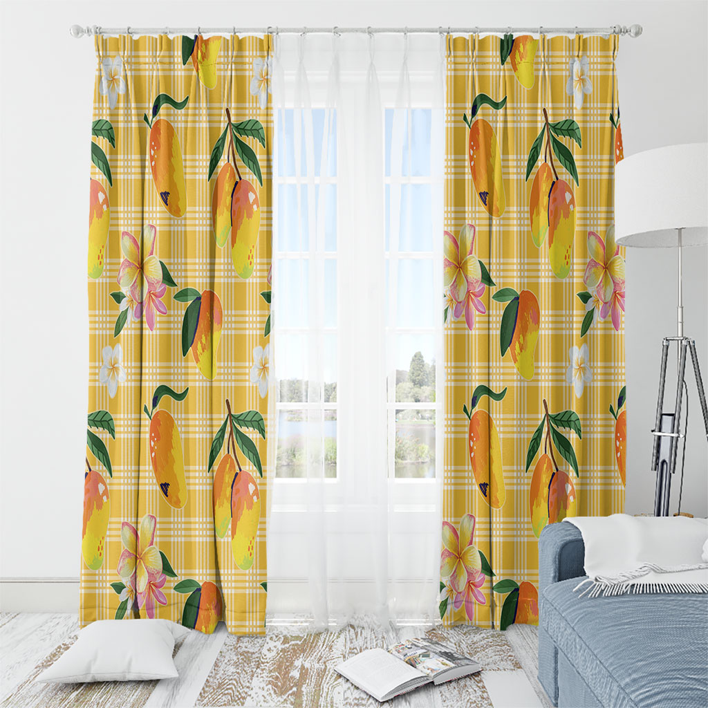 Aloha Hawaii Palaka Print Mango Plumeria Window Curtain Fresh Lemon