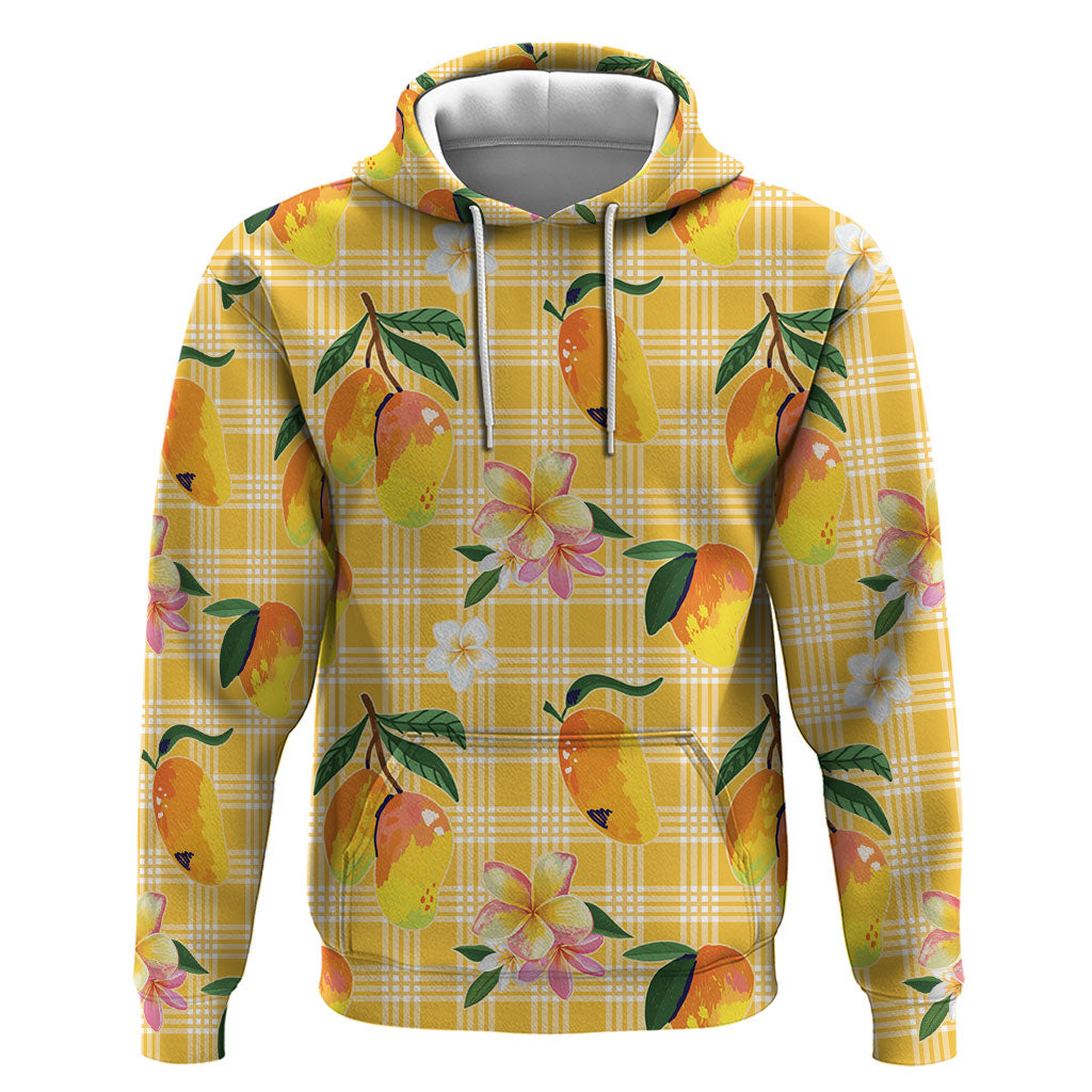 Aloha Hawaii Palaka Print Mango Plumeria Zip Hoodie Fresh Lemon