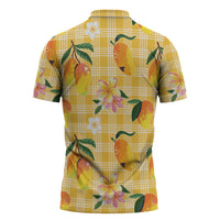 Aloha Hawaii Palaka Print Mango Plumeria Zipper Polo Shirt Fresh Lemon