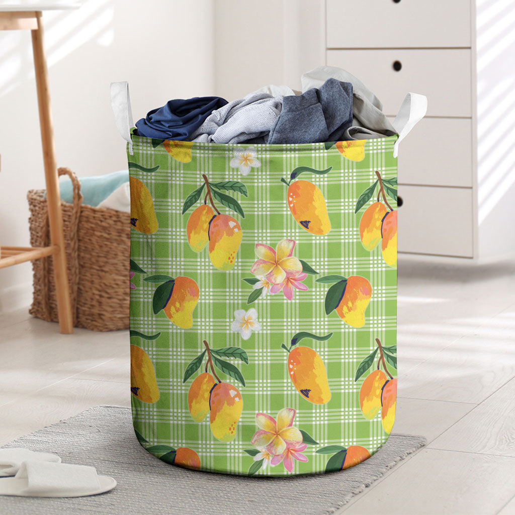 Aloha Hawaii Palaka Print Mango Plumeria Laundry Basket Cool Mint