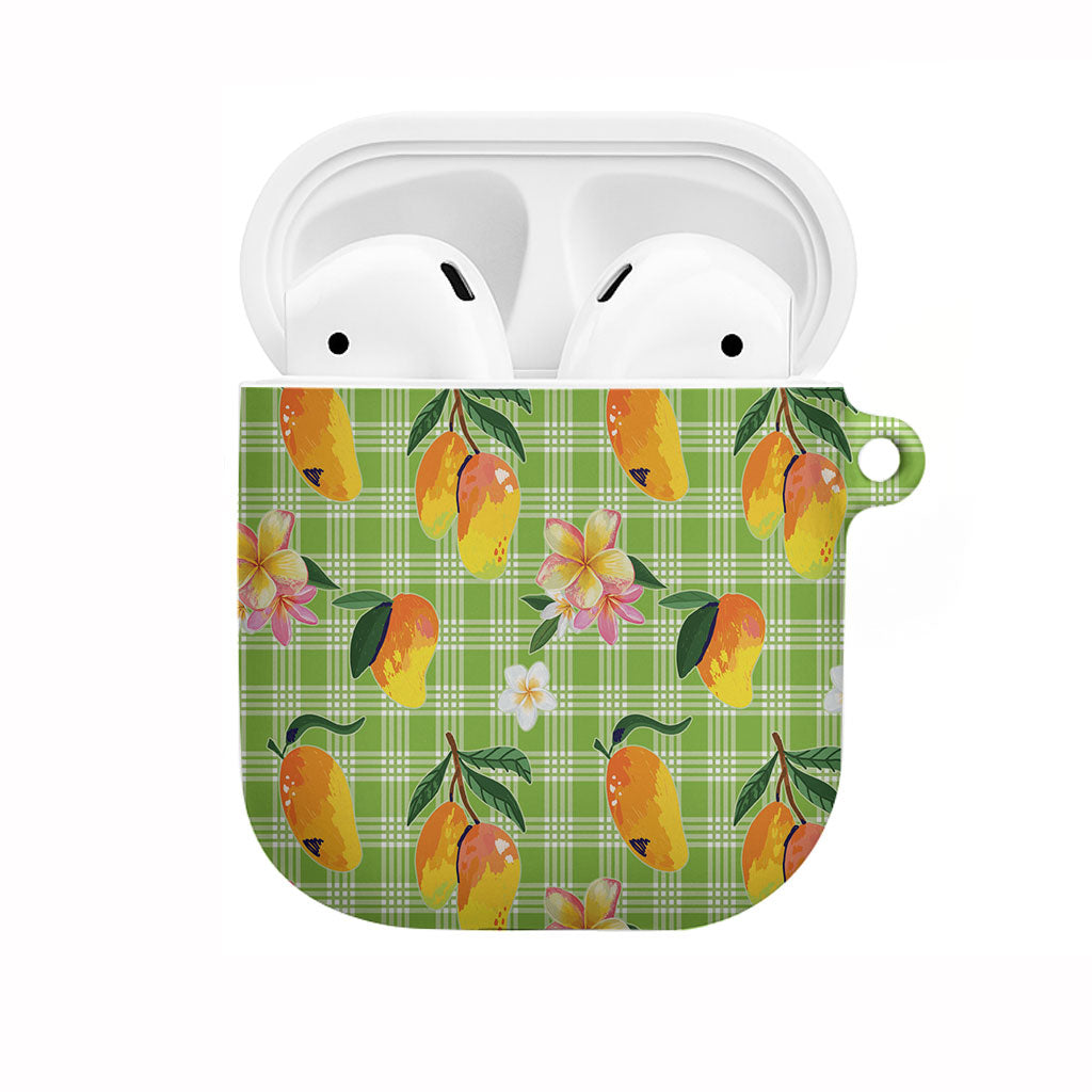 Aloha Hawaii Palaka Print Mango Plumeria AirPods Case Cool Mint
