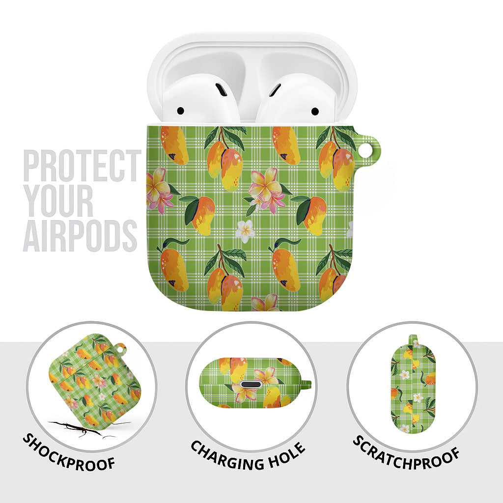 Aloha Hawaii Palaka Print Mango Plumeria AirPods Case Cool Mint