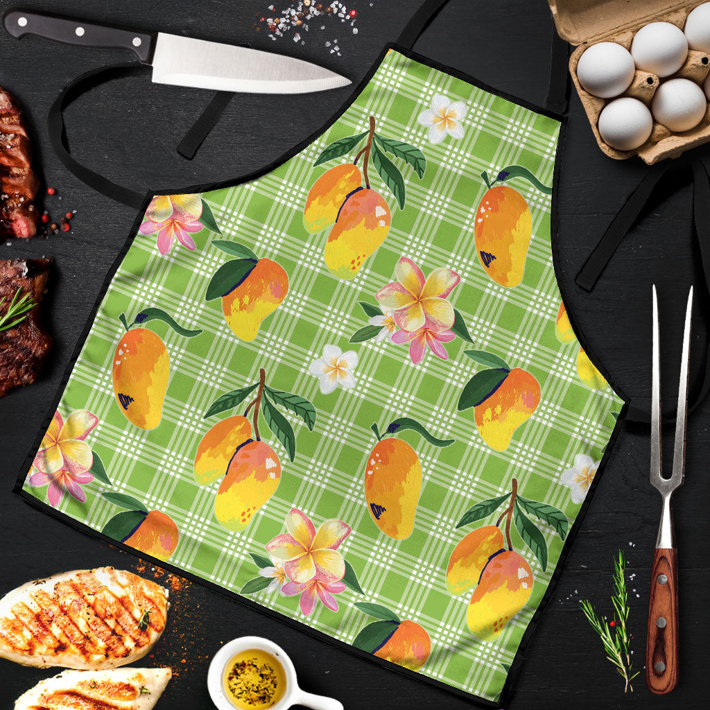 Aloha Hawaii Palaka Print Mango Plumeria Apron Cool Mint
