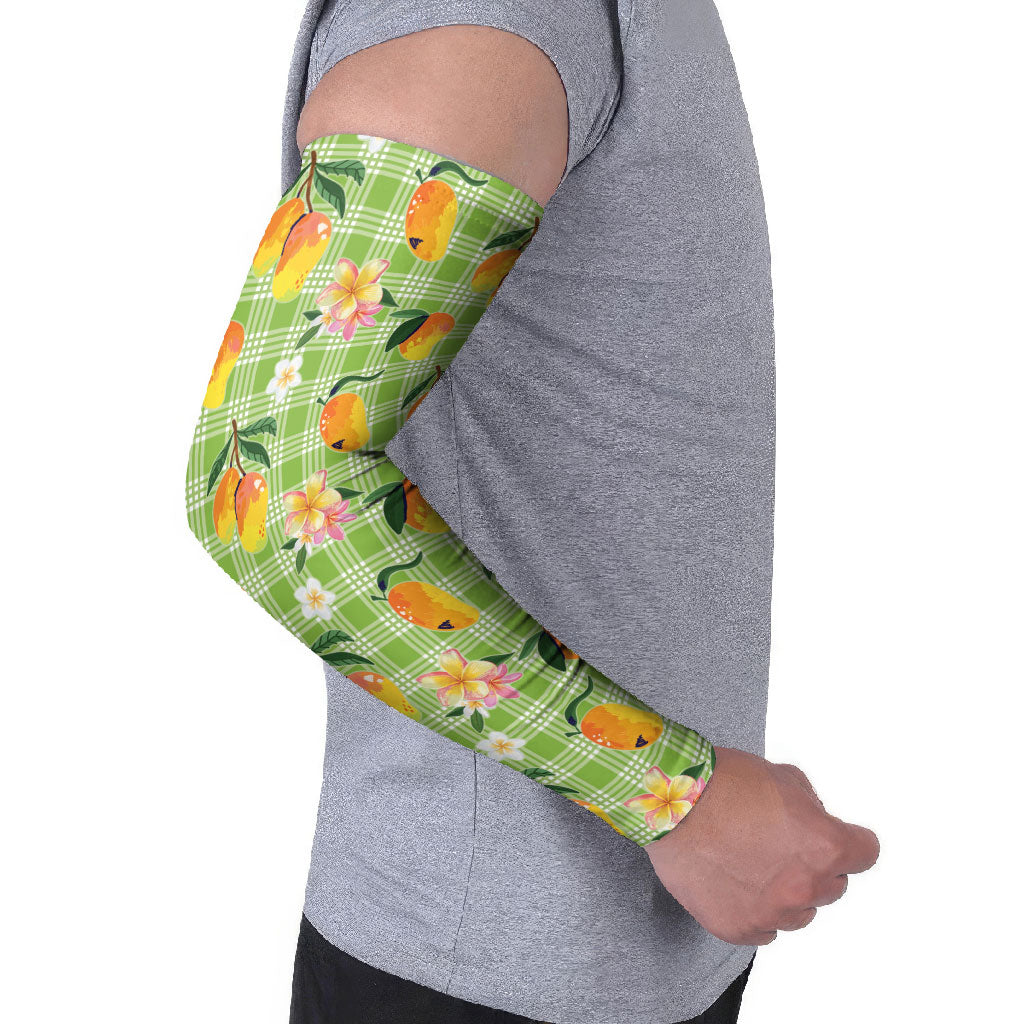 Aloha Hawaii Palaka Print Mango Plumeria Arm Sleeves Cool Mint