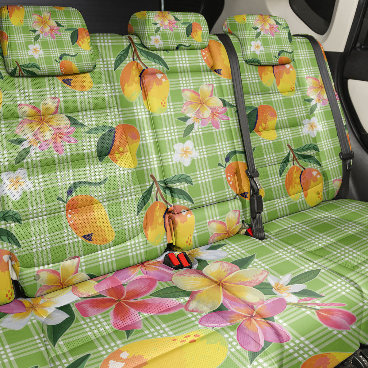 Aloha Hawaii Palaka Print Mango Plumeria Back Car Seat Cover Cool Mint