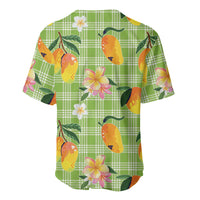 Aloha Hawaii Palaka Print Mango Plumeria Baseball Jersey Cool Mint