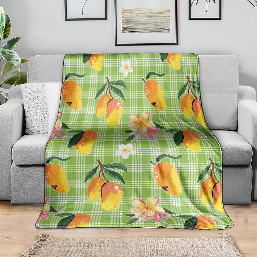 Aloha Hawaii Palaka Print Mango Plumeria Blanket Cool Mint