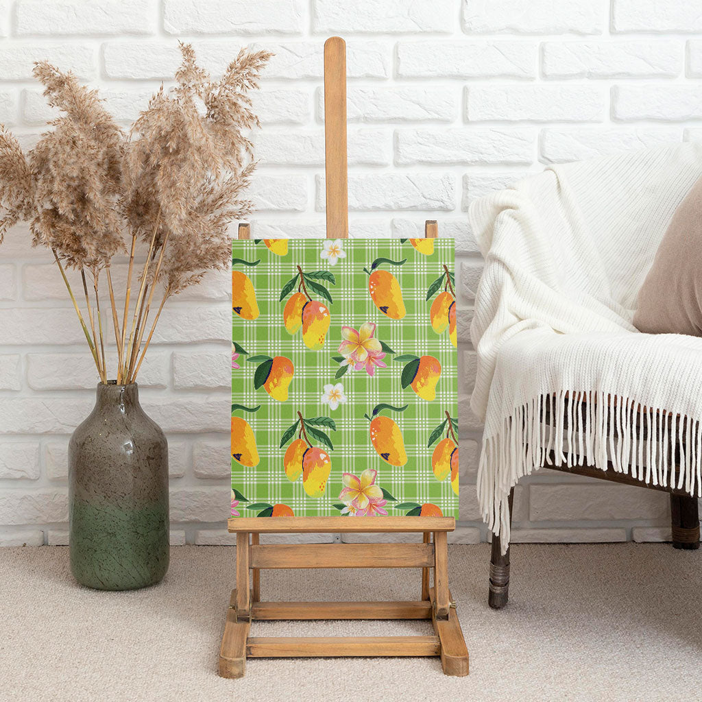 Aloha Hawaii Palaka Print Mango Plumeria Canvas Wall Art Cool Mint