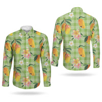 Aloha Hawaii Palaka Print Mango Plumeria Couples Matching Mermaid Dress and Long Sleeve Button Shirt Cool Mint