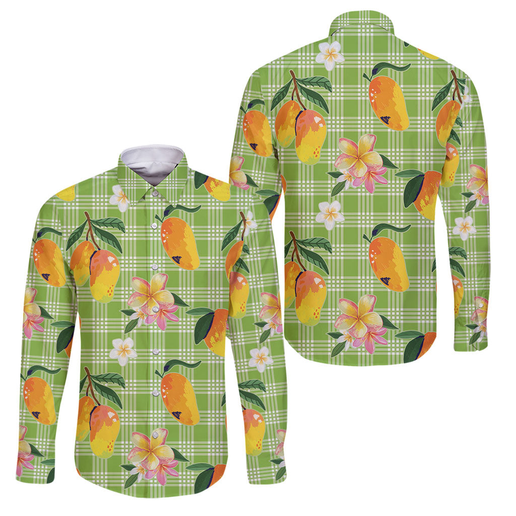 Aloha Hawaii Palaka Print Mango Plumeria Family Matching Off Shoulder Short Dress and Hawaiian Shirt Cool Mint
