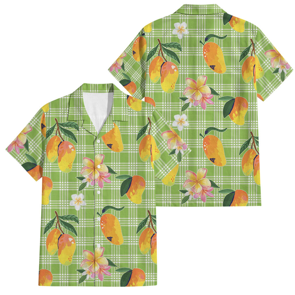 Aloha Hawaii Palaka Print Mango Plumeria Family Matching Tank Maxi Dress and Hawaiian Shirt Cool Mint