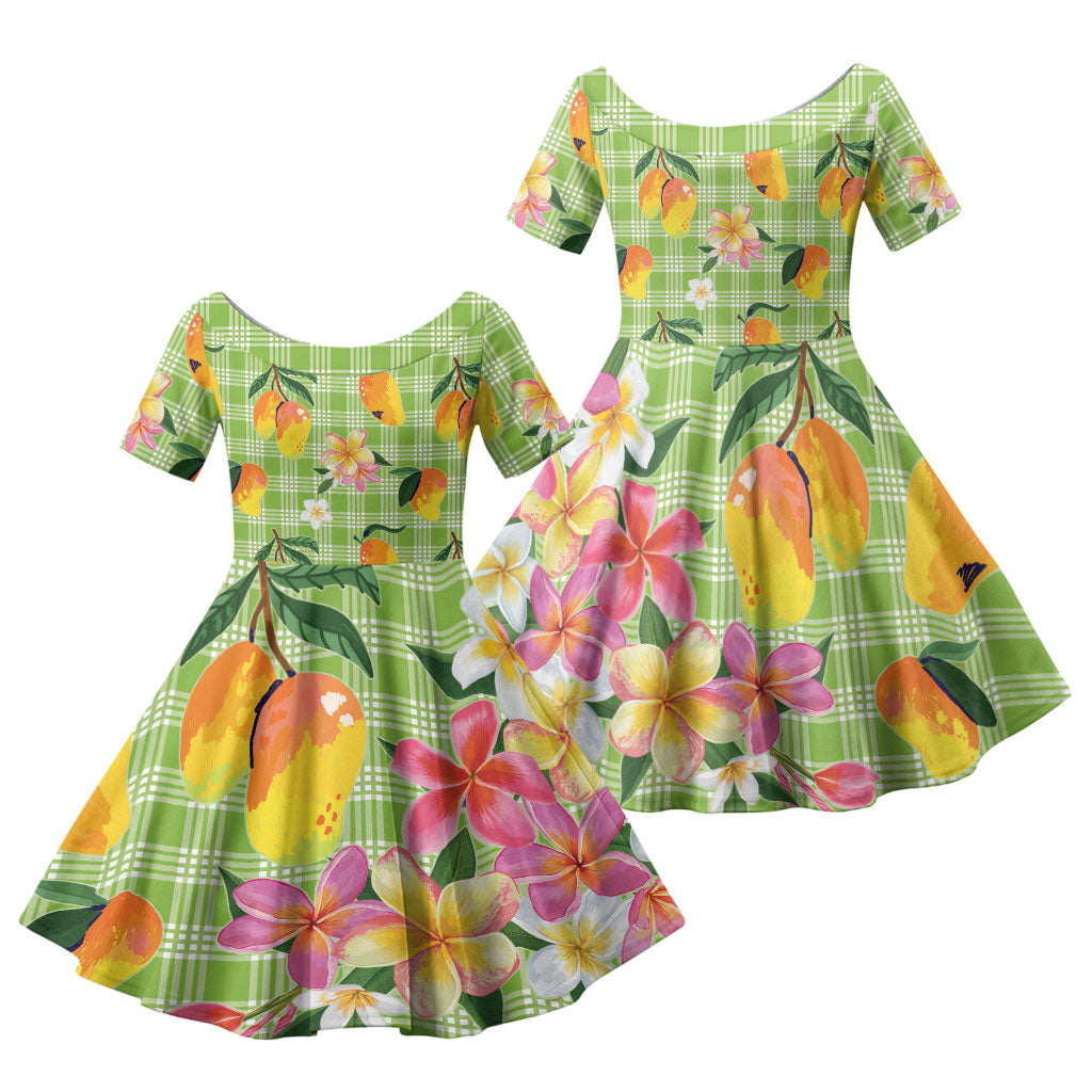 Aloha Hawaii Palaka Print Mango Plumeria Family Matching Tank Maxi Dress and Hawaiian Shirt Cool Mint