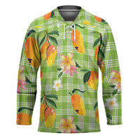 Aloha Hawaii Palaka Print Mango Plumeria Hockey Jersey Cool Mint