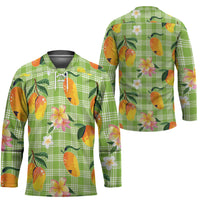 Aloha Hawaii Palaka Print Mango Plumeria Hockey Jersey Cool Mint