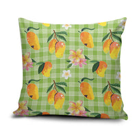 Aloha Hawaii Palaka Print Mango Plumeria Pillow Cover Cool Mint