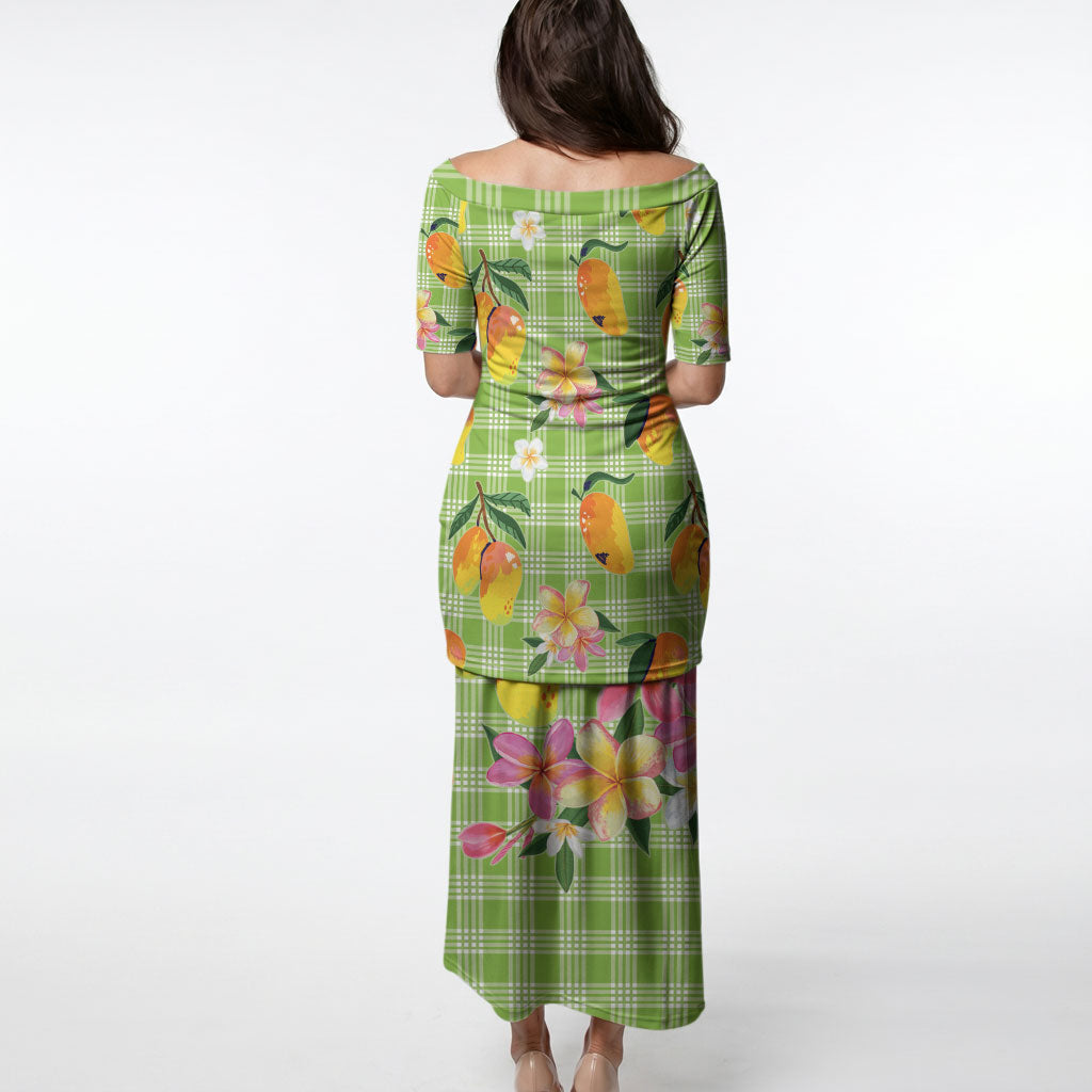Aloha Hawaii Palaka Print Mango Plumeria Puletasi Cool Mint