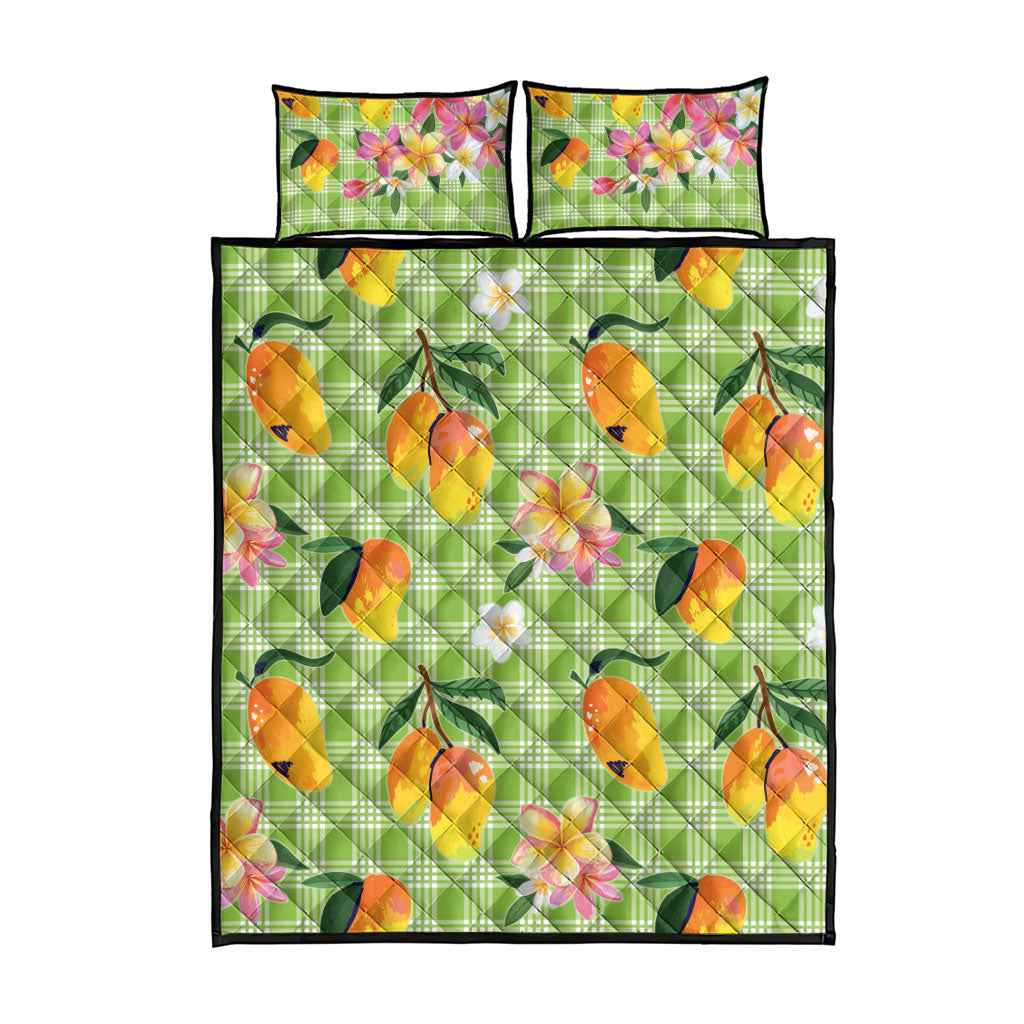 Aloha Hawaii Palaka Print Mango Plumeria Quilt Bed Set Cool Mint