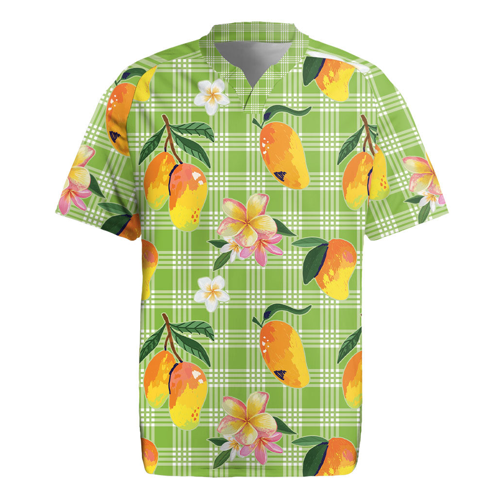 Aloha Hawaii Palaka Print Mango Plumeria Rugby Jersey Cool Mint