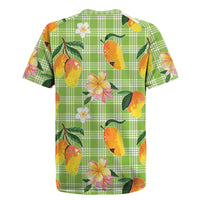 Aloha Hawaii Palaka Print Mango Plumeria Rugby Jersey Cool Mint
