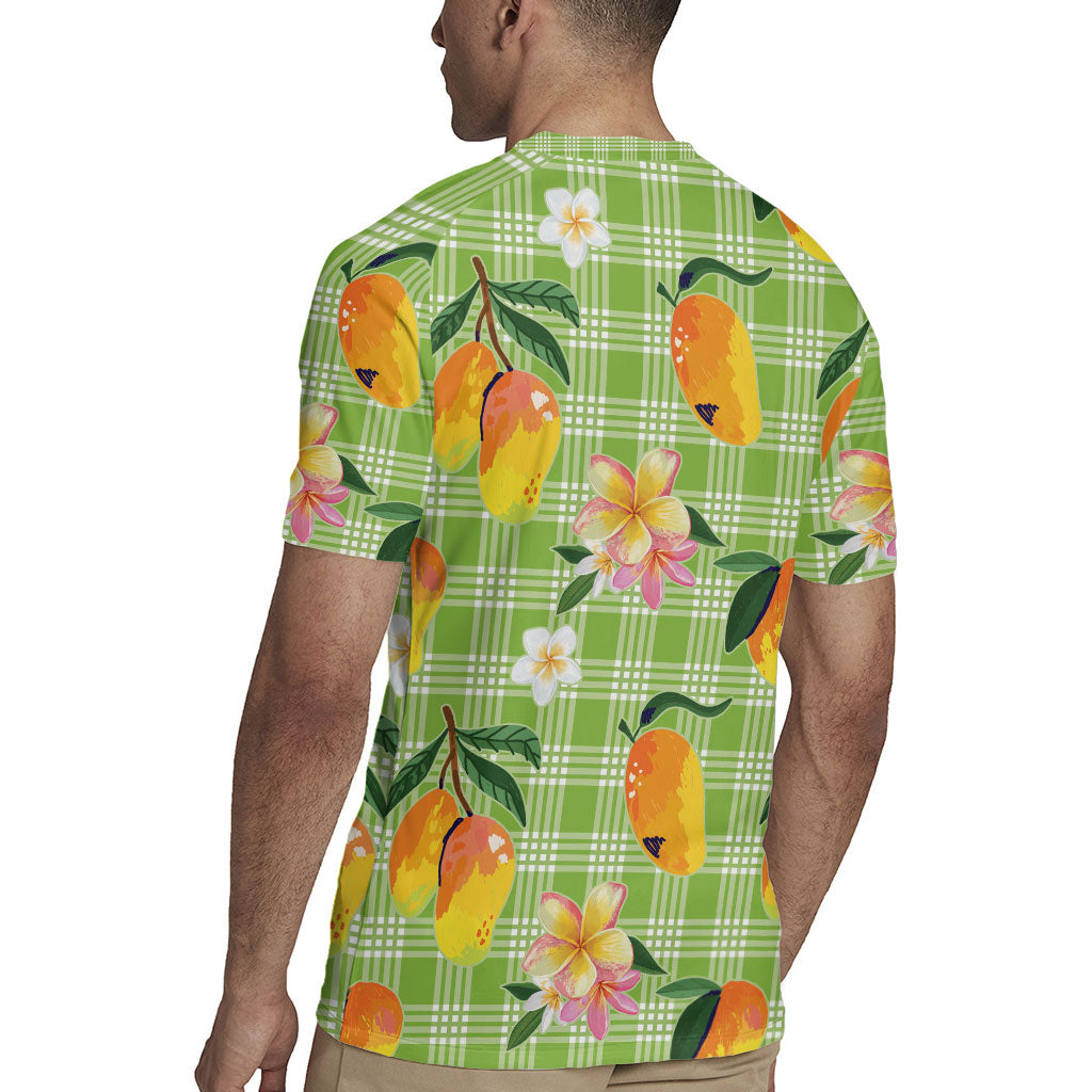 Aloha Hawaii Palaka Print Mango Plumeria Rugby Jersey Cool Mint