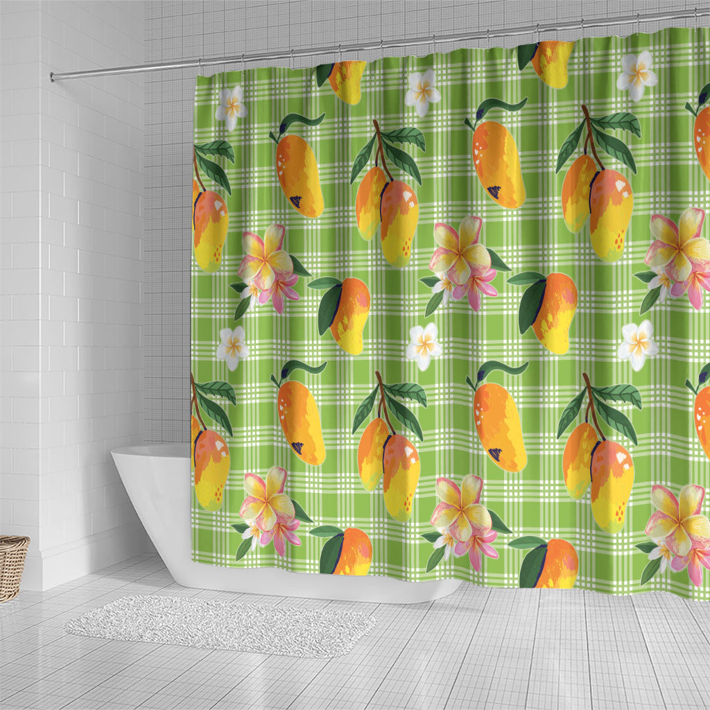 Aloha Hawaii Palaka Print Mango Plumeria Shower Curtain Cool Mint