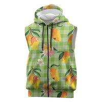Aloha Hawaii Palaka Print Mango Plumeria Sleeveless Zip Hoodie Cool Mint