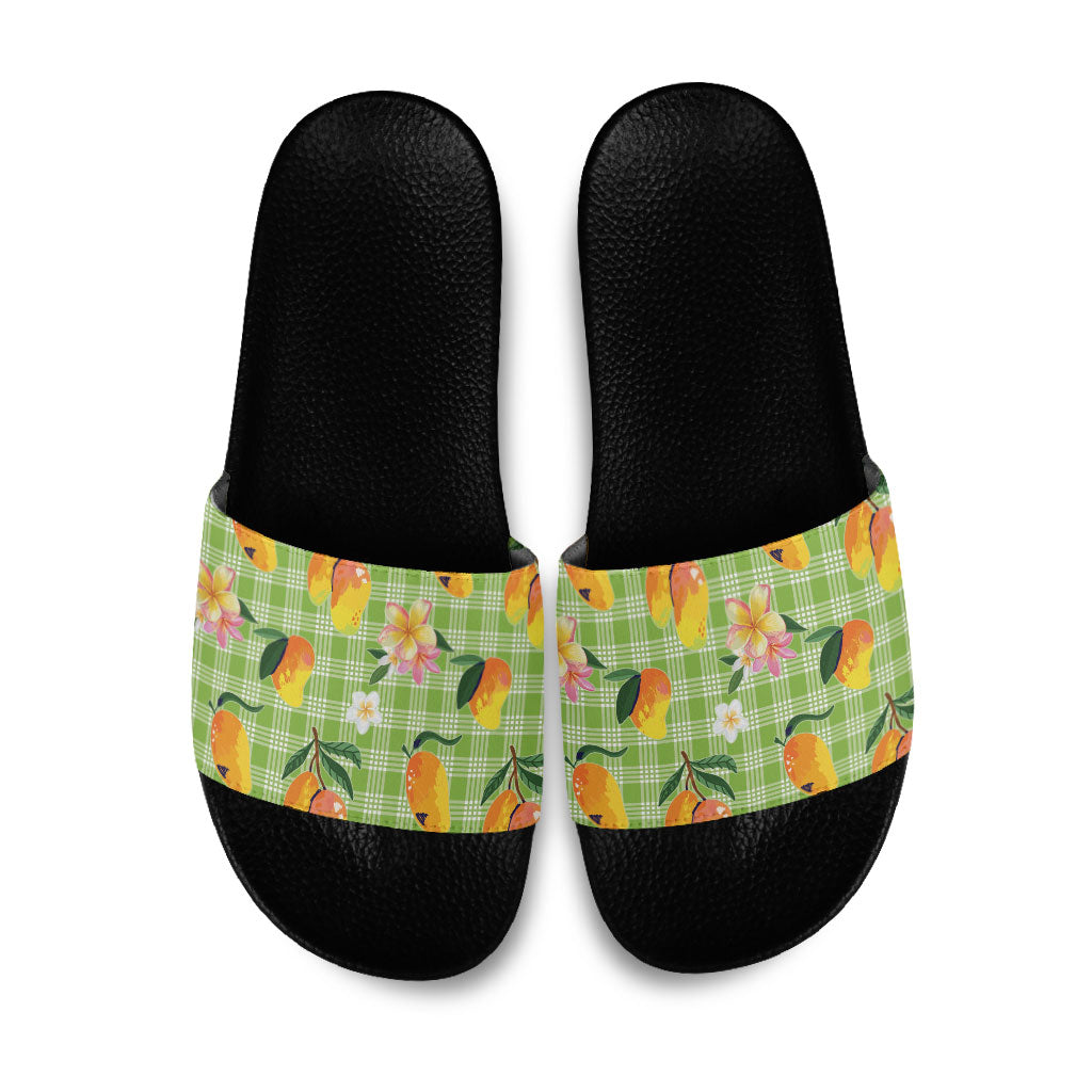 Aloha Hawaii Palaka Print Mango Plumeria Slide Sandals Cool Mint