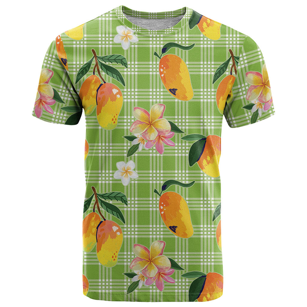 Aloha Hawaii Palaka Print Mango Plumeria T Shirt Cool Mint