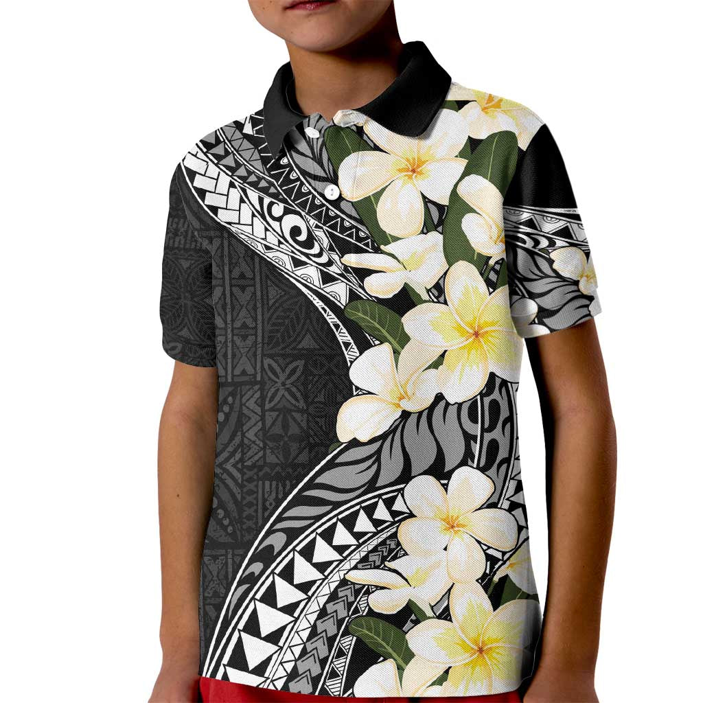 Aloha Hawaii Festive Kid Polo Shirt Frangipani Lace Classic LT7 Kid Black - Polynesian Pride