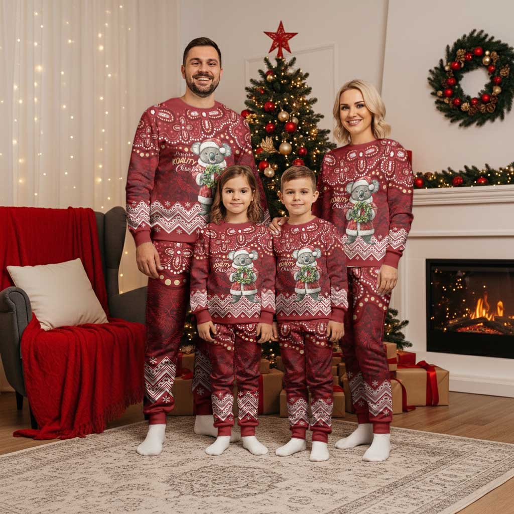 Here For A Koality Xmas Australia Abogirinal Christmas Pajama Set Santa Koala - Polynesian Pride