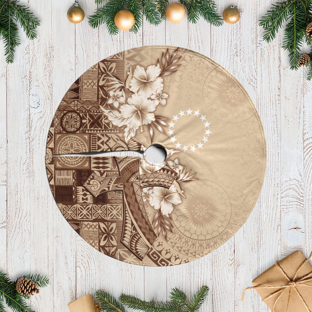 Kia Orana Cook Islands Tapa Floral With Cross Tree Skirt Beige