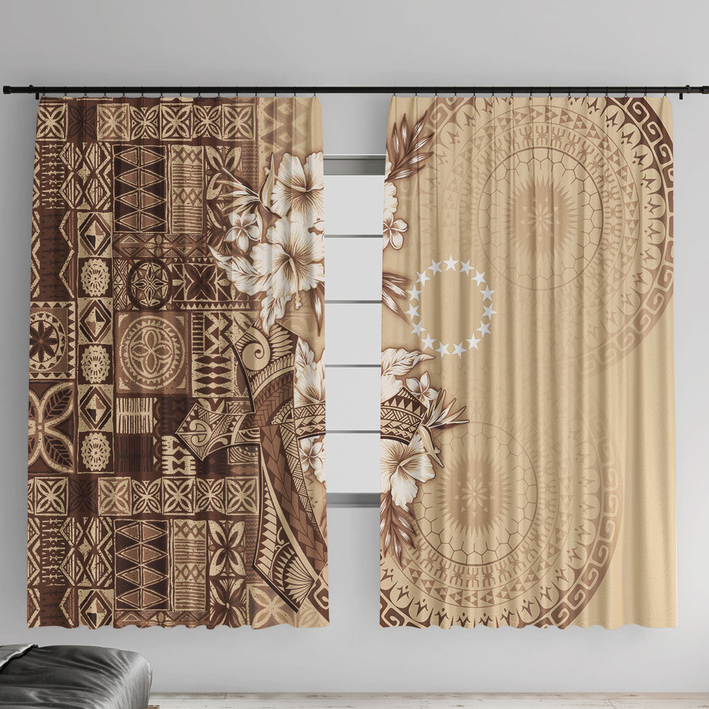 Kia Orana Cook Islands Tapa Floral With Cross Window Curtain Beige LT7 With Hooks Beige - Polynesian Pride