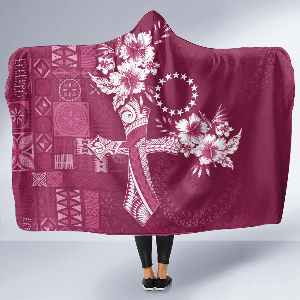 Kia Orana Cook Islands Tapa Floral With Cross Hooded Blanket Maroon