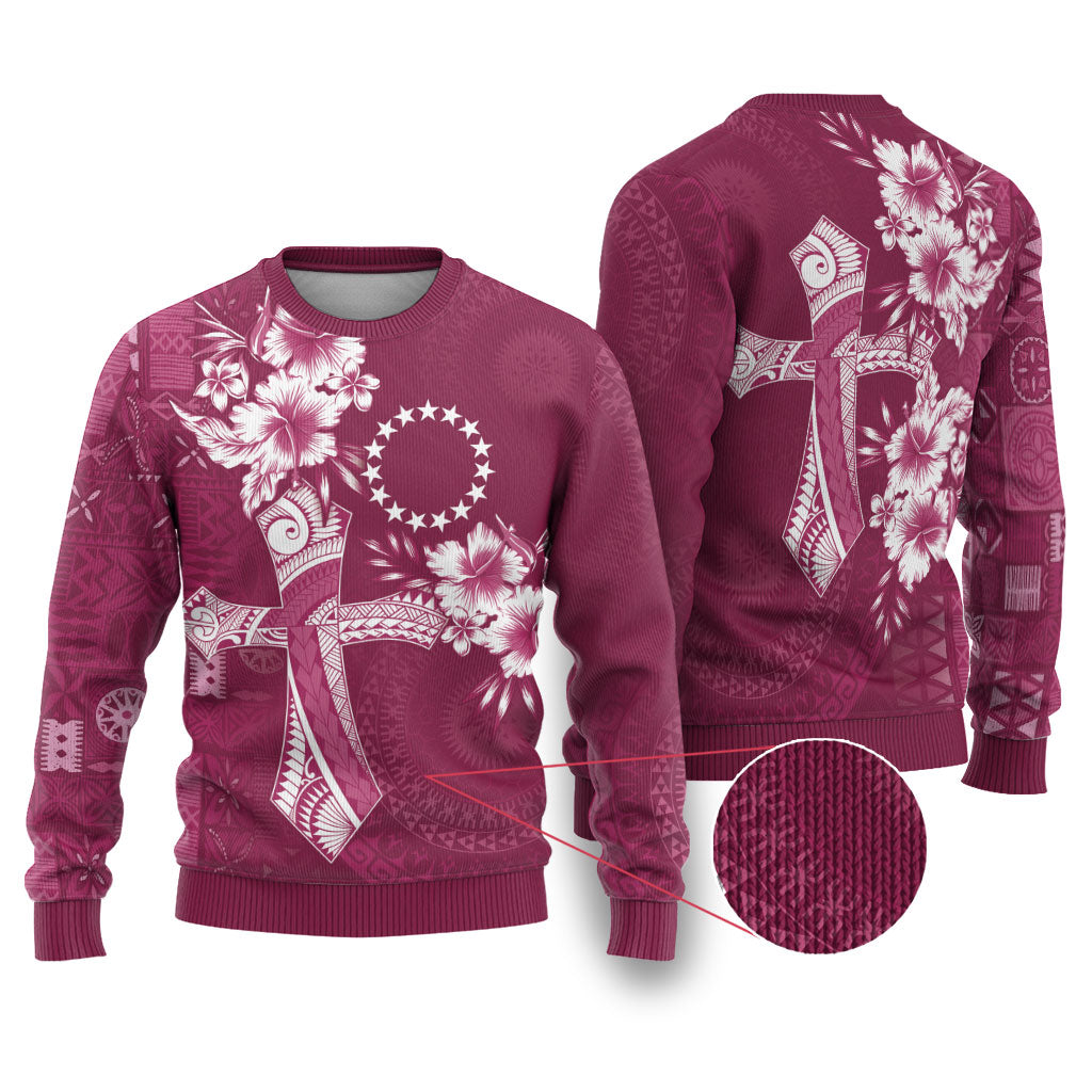 Kia Orana Cook Islands Tapa Floral With Cross Ugly Christmas Sweater Maroon LT7 Maroon - Polynesian Pride